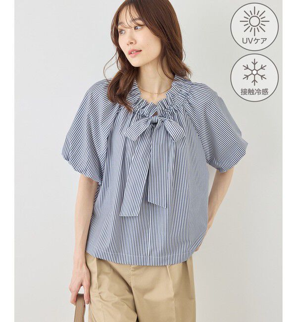 Rope&rsquo;Picnic「前後2WAYギャザーリボンデザインシャツ/UVケア・接触冷感・リンクコーデ」|シャツ・ブラウス|ネイビー(40)