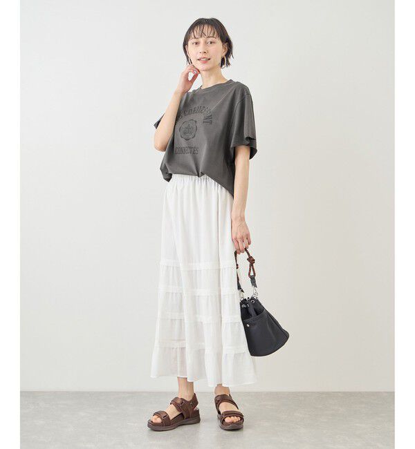 Rope&rsquo;Picnic「カレッジロゴプリントフレアスリーブピグメントTシャツ/リンクコーデ」|Tシャツ・カットソー|