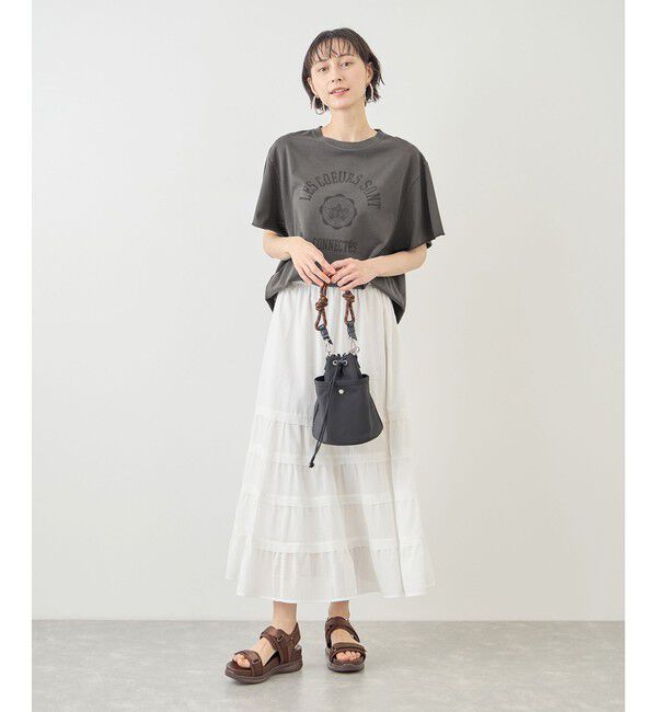 Rope&rsquo;Picnic「カレッジロゴプリントフレアスリーブピグメントTシャツ/リンクコーデ」|Tシャツ・カットソー|