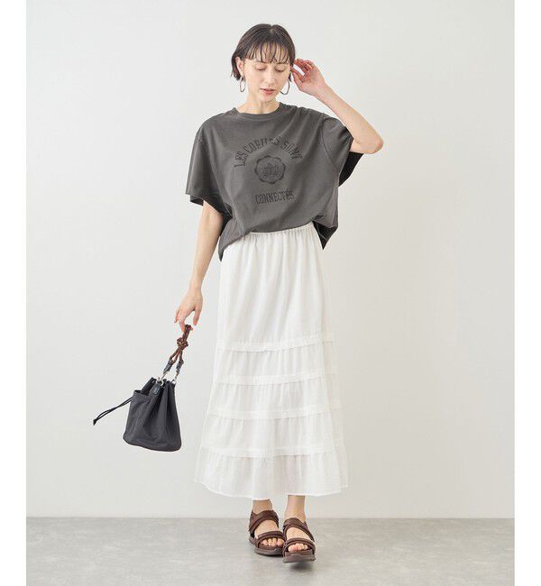 Rope&rsquo;Picnic「カレッジロゴプリントフレアスリーブピグメントTシャツ/リンクコーデ」|Tシャツ・カットソー|