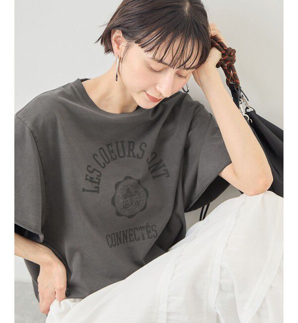 Rope&rsquo;Picnic「カレッジロゴプリントフレアスリーブピグメントTシャツ/リンクコーデ」|Tシャツ・カットソー|