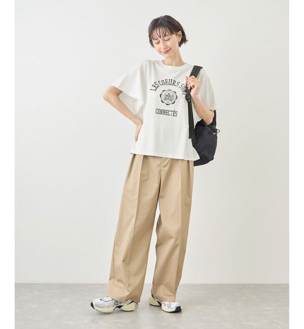 Rope&rsquo;Picnic「カレッジロゴプリントフレアスリーブピグメントTシャツ/リンクコーデ」|Tシャツ・カットソー|