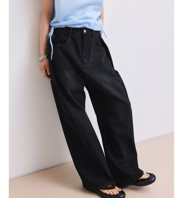 ADAM ET ROPE'「【WEB限定】・【サステナブル】タックディティールワイドデニムワイドパンツ」|デニム|
