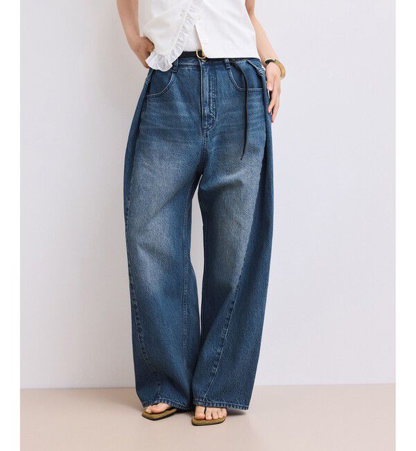 ADAM ET ROPE'「【WEB限定】・【サステナブル】タックディティールワイドデニムワイドパンツ」|デニム|
