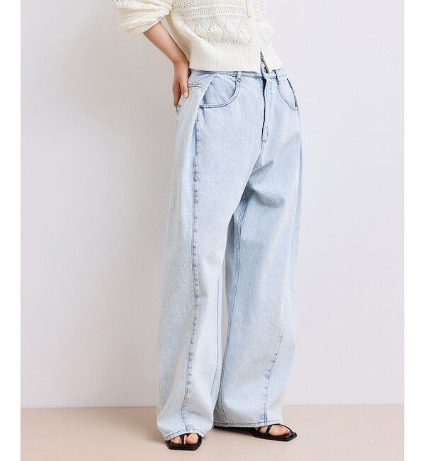 ADAM ET ROPE'「【WEB限定】・【サステナブル】タックディティールワイドデニムワイドパンツ」|デニム|サックス(48)