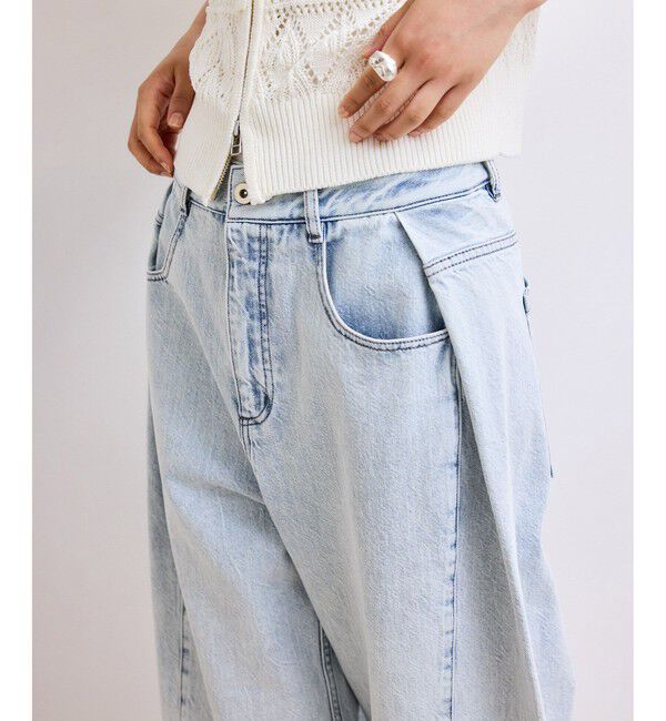 ADAM ET ROPE'「【WEB限定】・【サステナブル】タックディティールワイドデニムワイドパンツ」|デニム|