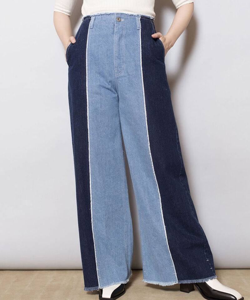  「切替デニムワイドパンツ」|デニム|BLUE