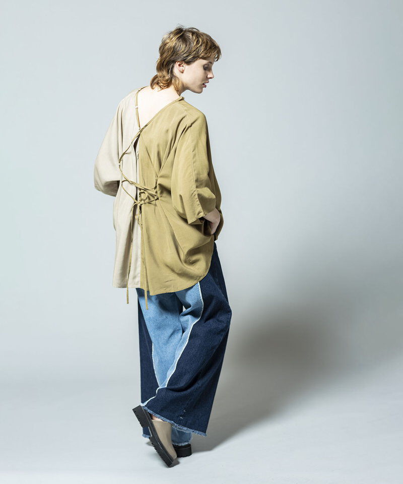  「切替デニムワイドパンツ」|デニム|