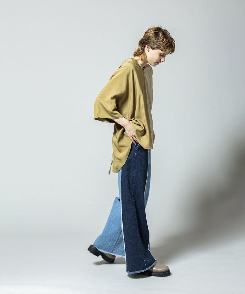  「切替デニムワイドパンツ」|デニム|