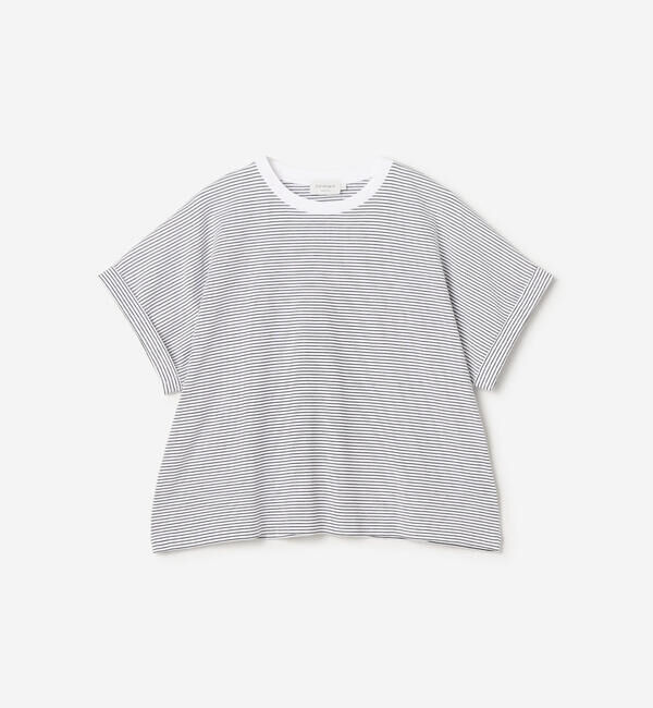 handvaerk「handvaerk | 60/2 クルーネック ワイドTシャツ STRIPE WOMEN」|Tシャツ・カットソー|