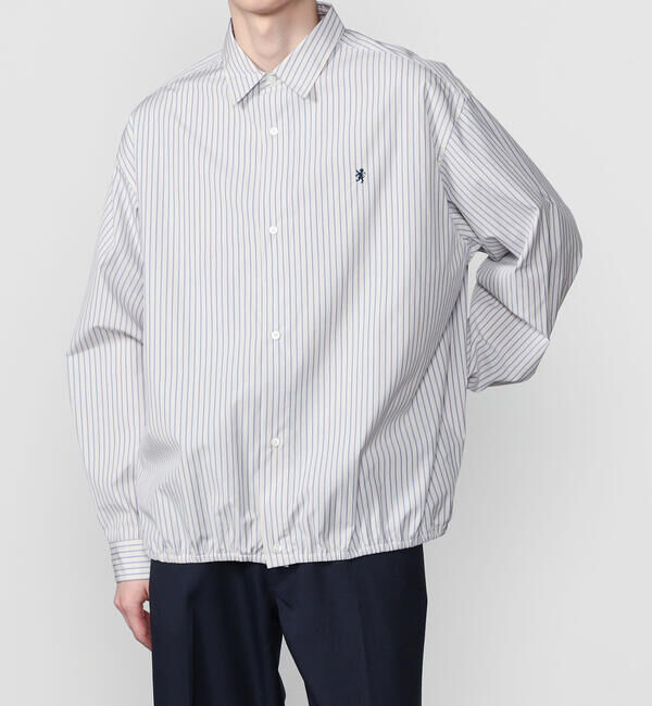 GYMPHLEX「Gymphlex | コットンポプリン ストライプ 長袖ギャザーシャツ MEN」|シャツ・ブラウス|
