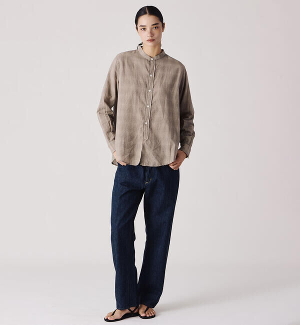  「INDIA INDUSTRY | ファインラインチェック バンドカラーシャツ WOMEN」|シャツ・ブラウス|