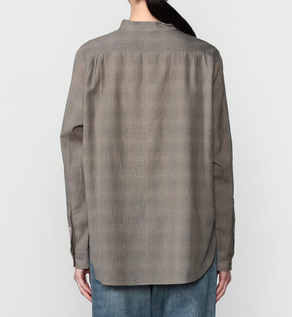  「INDIA INDUSTRY | ファインラインチェック バンドカラーシャツ WOMEN」|シャツ・ブラウス|