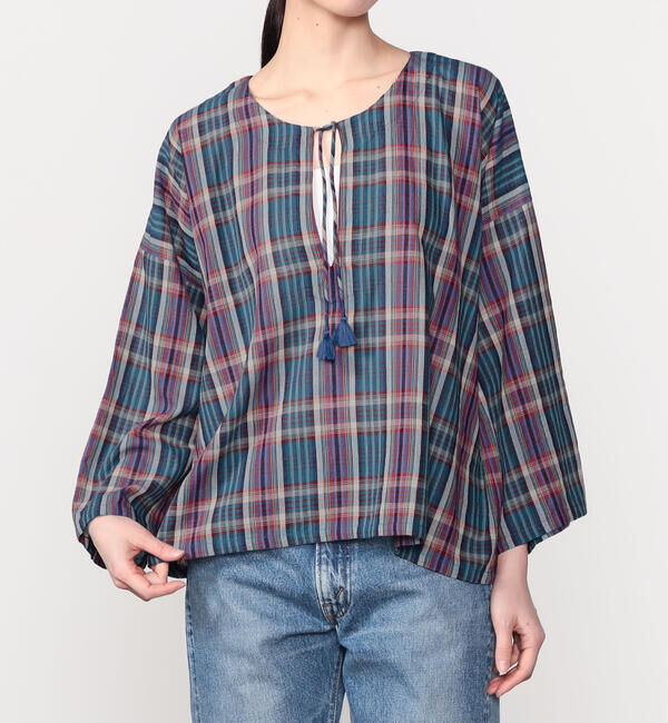  「INDIA INDUSTRY | マドラスチェック カフタンシャツ WOMEN」|シャツ・ブラウス|