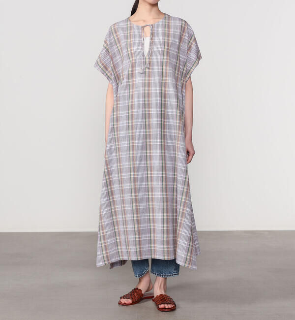  「INDIA INDUSTRY | マドラスチェック カフタンワンピース WOMEN」|シャツ・ブラウス|