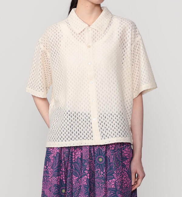  「INDIA INDUSTRY | フラワーレース 半袖シャツ WOMEN」|シャツ・ブラウス|