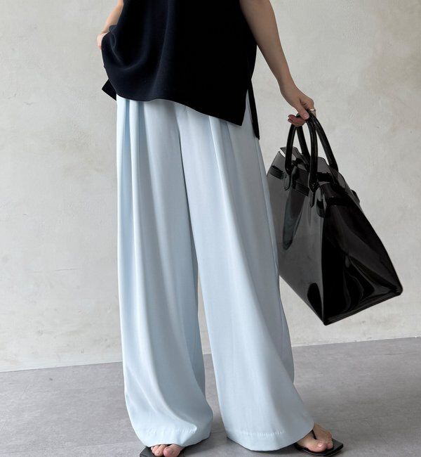  「【累計販売数3万枚突破/21色4サイズ展開！】タックワイドパンツ」|チノ|スカイブルー