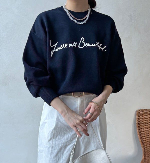  「【WEB限定】スウエットライクロゴニット」|ニット・セーター|ネイビー