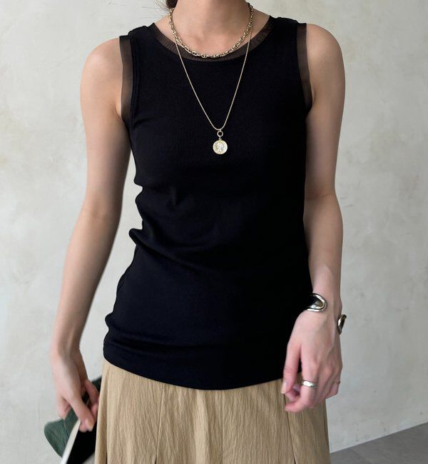  「チュールカップ付タンク」|Tシャツ・カットソー|ブラック