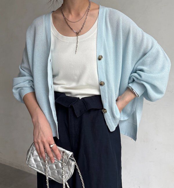 「カノコ編みカーディガン」|カーディガン|スカイブルー