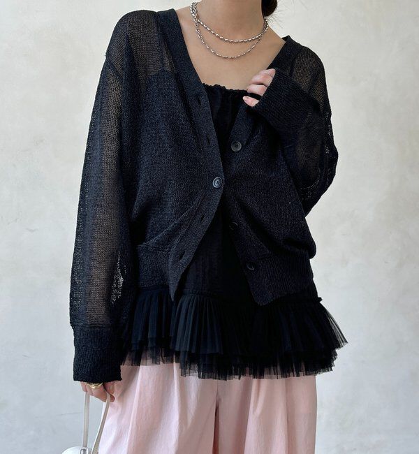  「ペーパーヤーン前後2WAYカーディガン」|カーディガン|ブラック