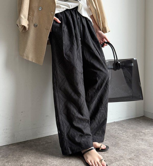  「【WEB限定】パッチワーク風レースイージーパンツ」|チノ|ブラック