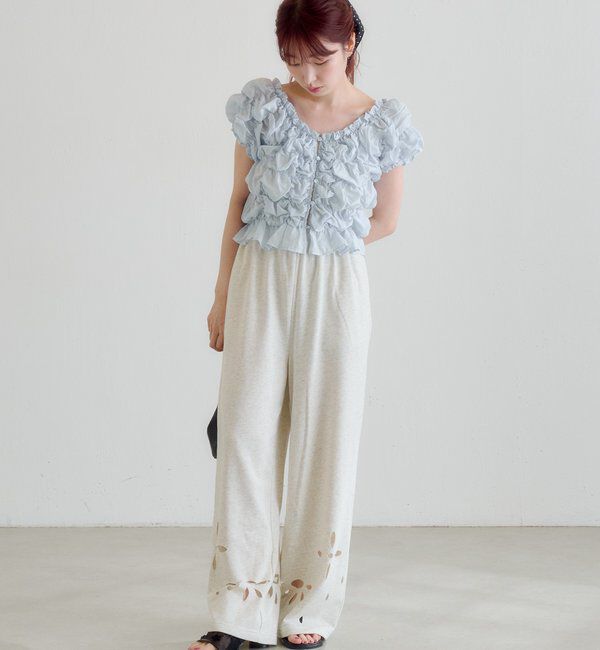  「【新色追加/2サイズ展開/低身長サイズ】カットアウトスウェットパンツ」|チノ|