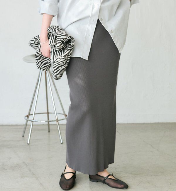  「【マイナス3kg/レビュー高評価☆】リブタイトスカート」|スカート|チャコールグレー