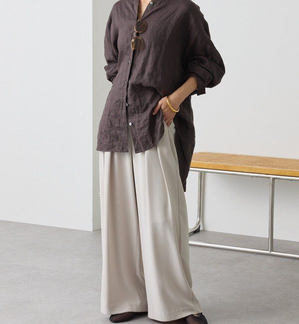  「【ウォッシャブル】【シーズンレスで使える】タックワイドスラックス」|チノ|