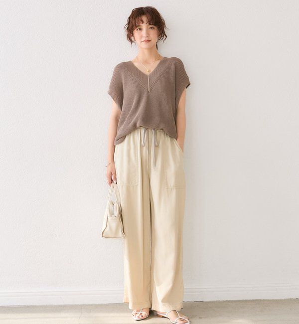  「【ウォッシャブル】ギマコットンニットベスト」|ニット・セーター|