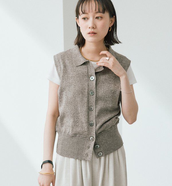  「【抜け感のある印象に】メランジポロカラーベスト」|ニット・セーター|