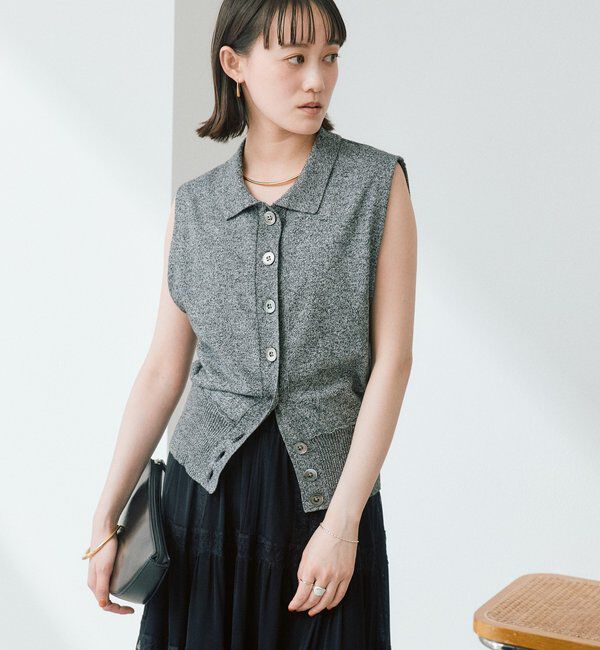  「【抜け感のある印象に】メランジポロカラーベスト」|ニット・セーター|