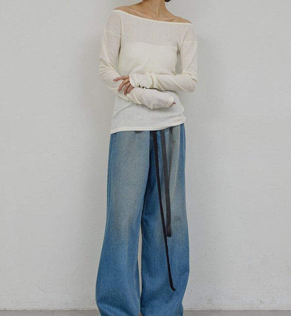  「【PEAS】レザーベルト付きソフトデニム」|デニム|