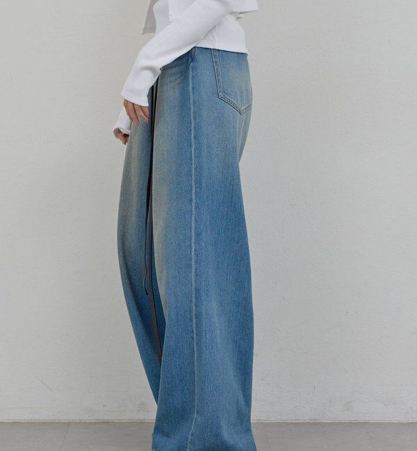  「【PEAS】レザーベルト付きソフトデニム」|デニム|