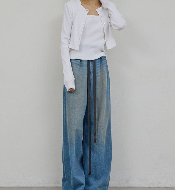  「【PEAS】レザーベルト付きソフトデニム」|デニム|