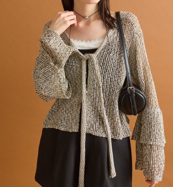 「フリルスリーブメッシュカーデ」|カーディガン|