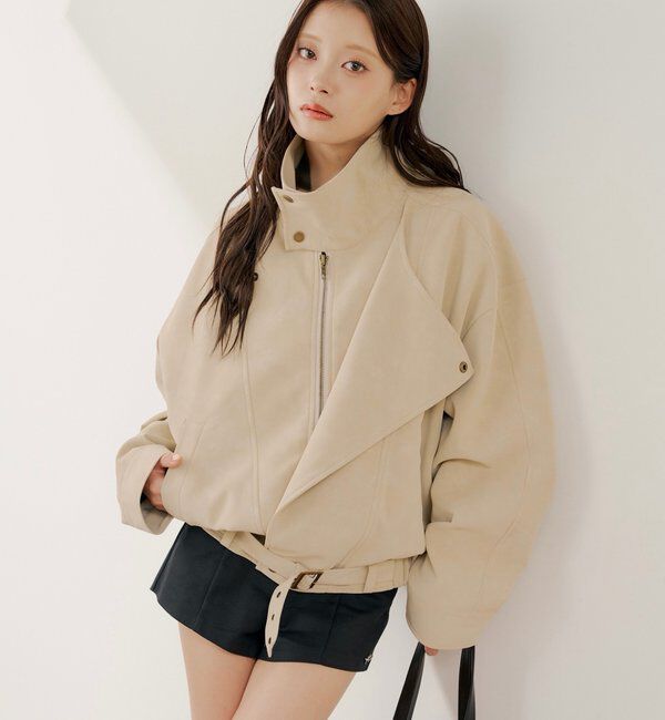  「スタンドカラーレザールーズジャケット」|その他|アイボリー