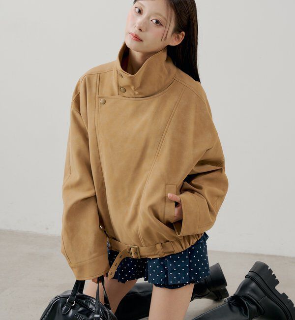  「スタンドカラーレザールーズジャケット」|その他|キャメル