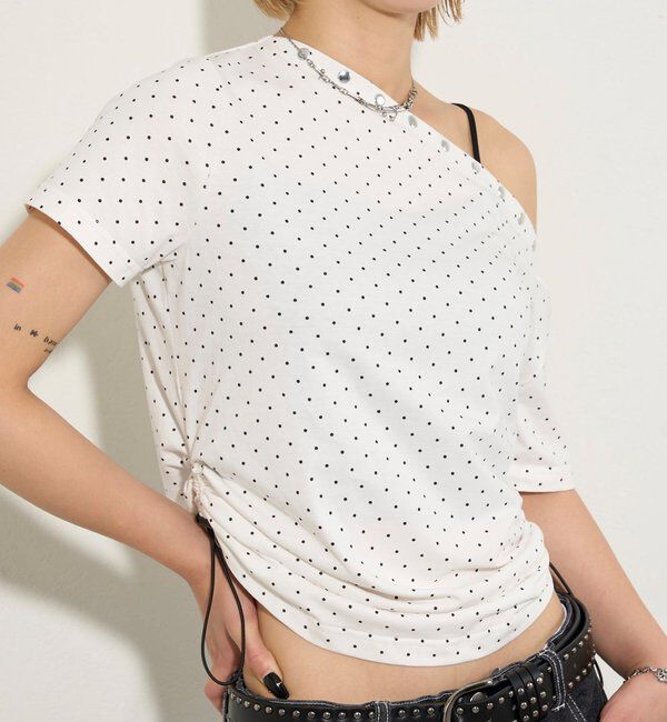  「アソート (カモ柄/ヒョウ柄)/ドット柄)スタッズドロストワンショルTEE」|Tシャツ・カットソー|