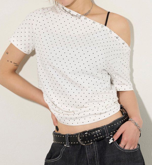  「アソート (カモ柄/ヒョウ柄)/ドット柄)スタッズドロストワンショルTEE」|Tシャツ・カットソー|