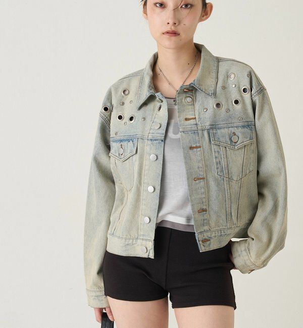  「【UNISEX/ユニセックス】アイレットデニムジャケット」|ブルゾン・スタジャン|