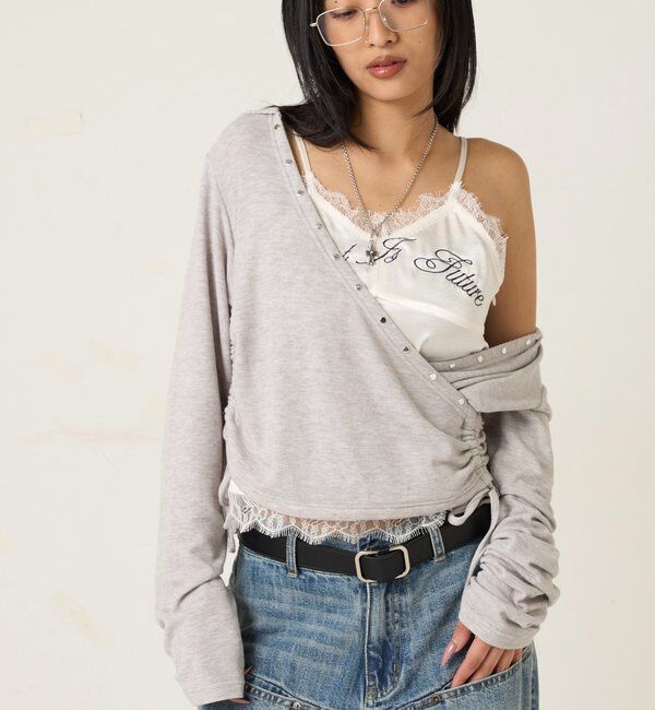  「刺繍ロゴサテンスリップキャミ」|シャツ・ブラウス|