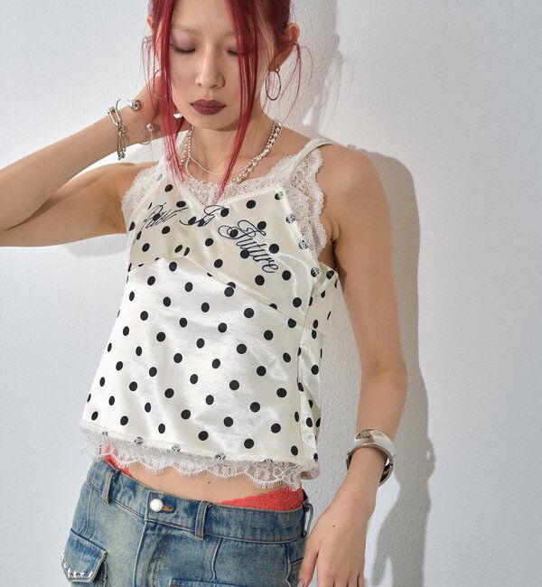  「刺繍ロゴサテンスリップキャミ」|シャツ・ブラウス|