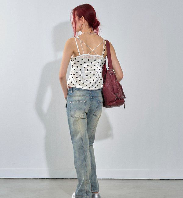  「刺繍ロゴサテンスリップキャミ」|シャツ・ブラウス|