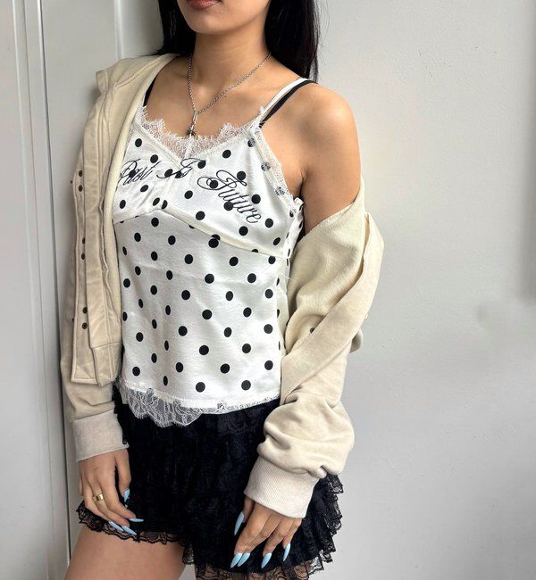  「刺繍ロゴサテンスリップキャミ」|シャツ・ブラウス|