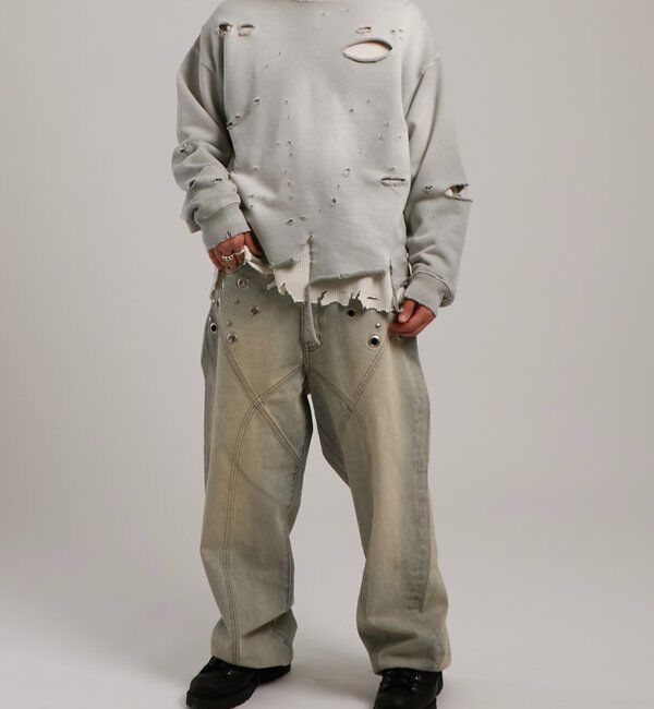  「【FromVintage】ダメージワッフルヘンリーL/STEE」|Tシャツ・カットソー|