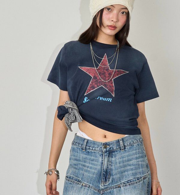  「【UNISEX】SourcreamラインストーンスターグラフィックTEE」|Tシャツ・カットソー|