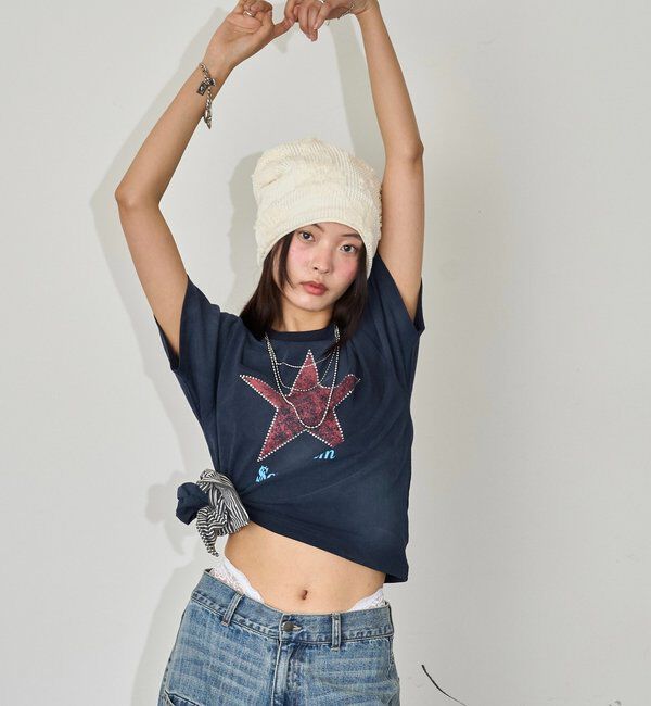  「【UNISEX】SourcreamラインストーンスターグラフィックTEE」|Tシャツ・カットソー|