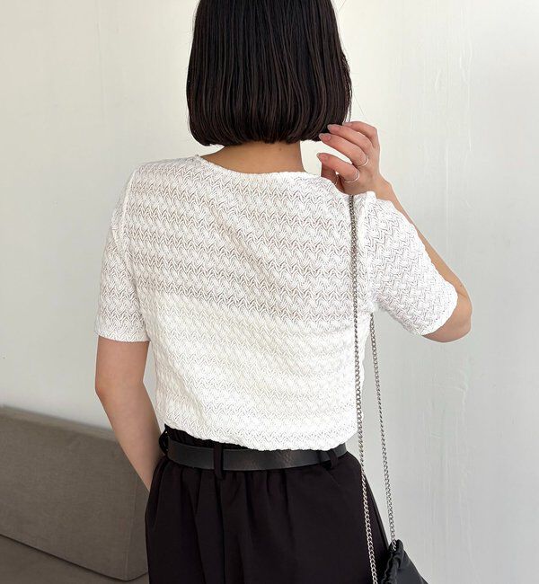  「レースノット5分袖トップス」|Tシャツ・カットソー|