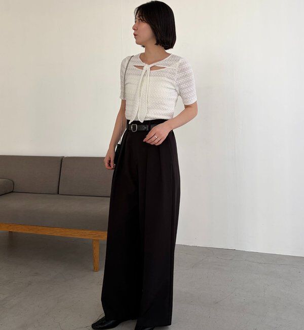  「レースノット5分袖トップス」|Tシャツ・カットソー|